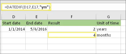 Example of DATEDIF for remaining months
