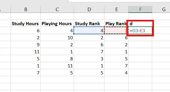 Calculating differences between study rank and play rank values
