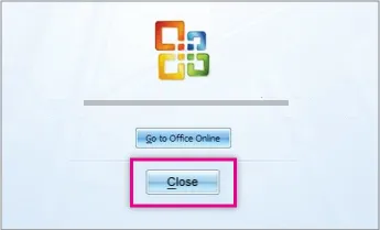 Office 2007 installation completed successfully with close button displayed