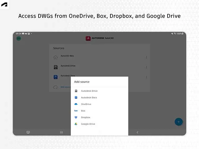 Accessing DWG files stored in cloud services like Google Drive and OneDrive via AutoCAD Mobile