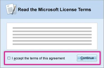 Microsoft Office 2007 license agreement window with acceptance checkbox selected