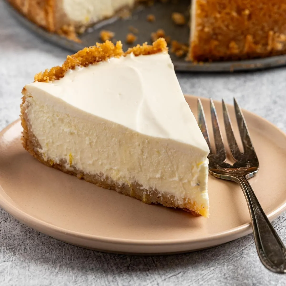 Lemon ricotta torte on a dessert plate