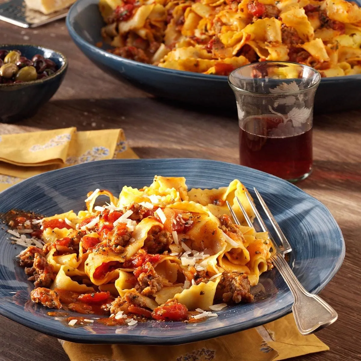 Family-style pasta with slow-cooked Sunday sauce