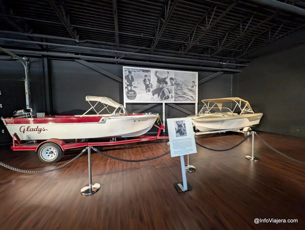 Motorcycles and boats displayed in the Graceland Museum exhibition