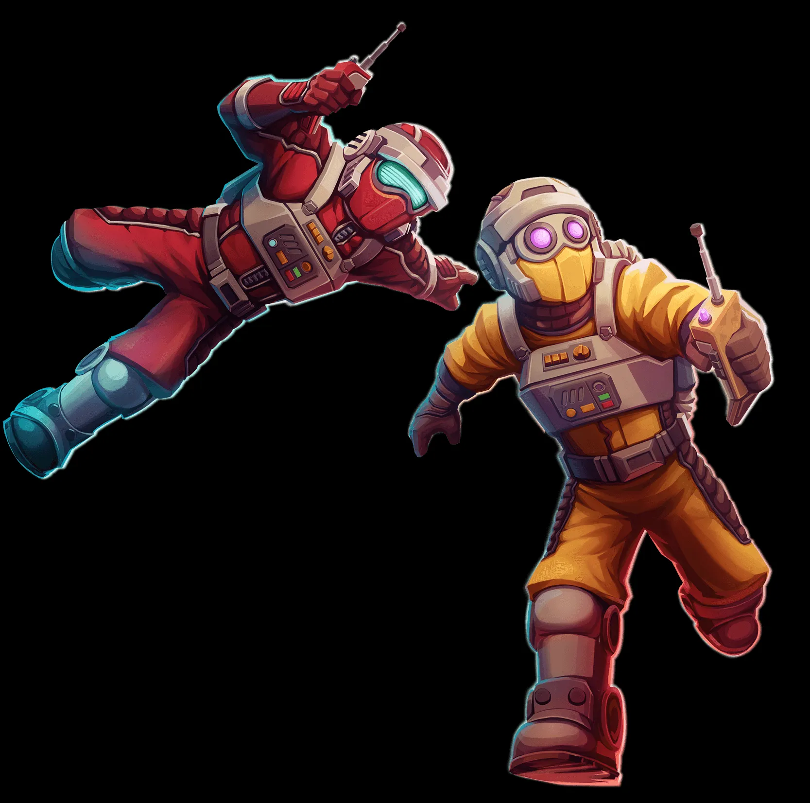 Two explorers standing inside the mysterious Tomorrow facility