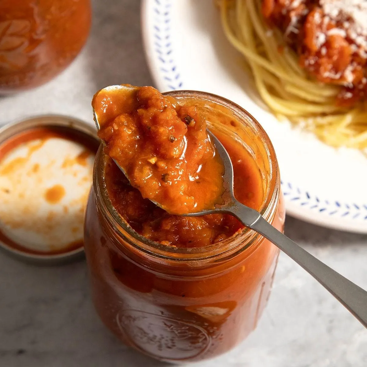 Homemade marinara sauce in a large pot