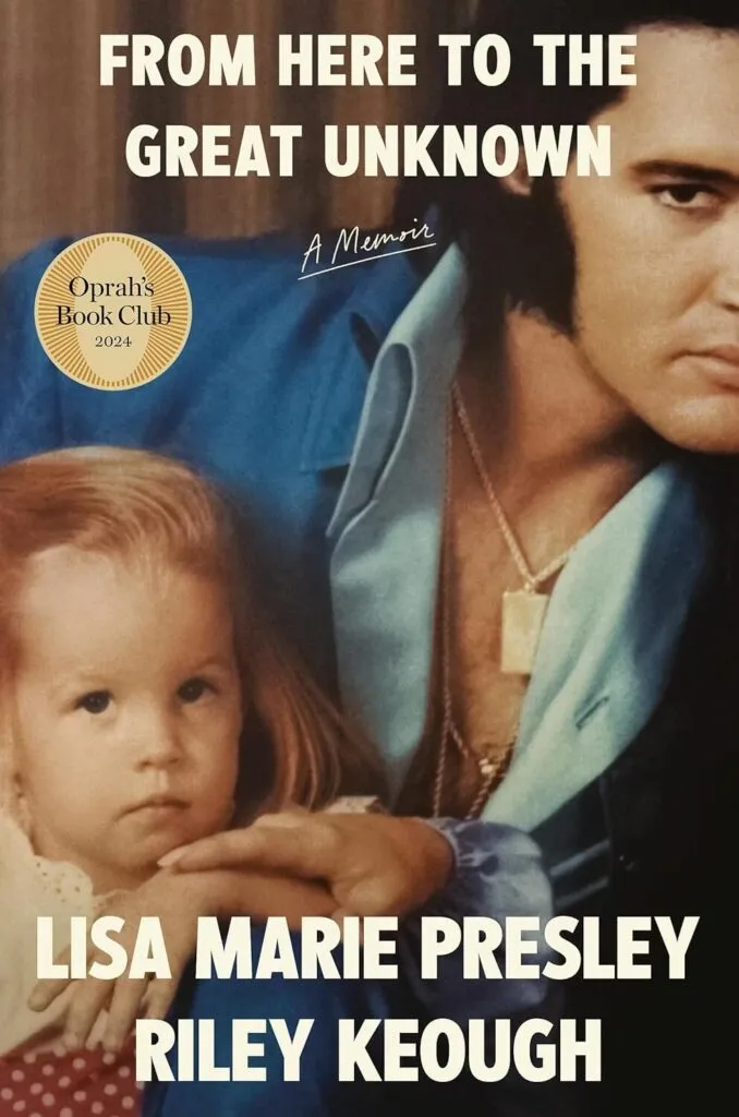 Lisa Marie Presley’s memoir cover, featuring a reflective portrait of the singer