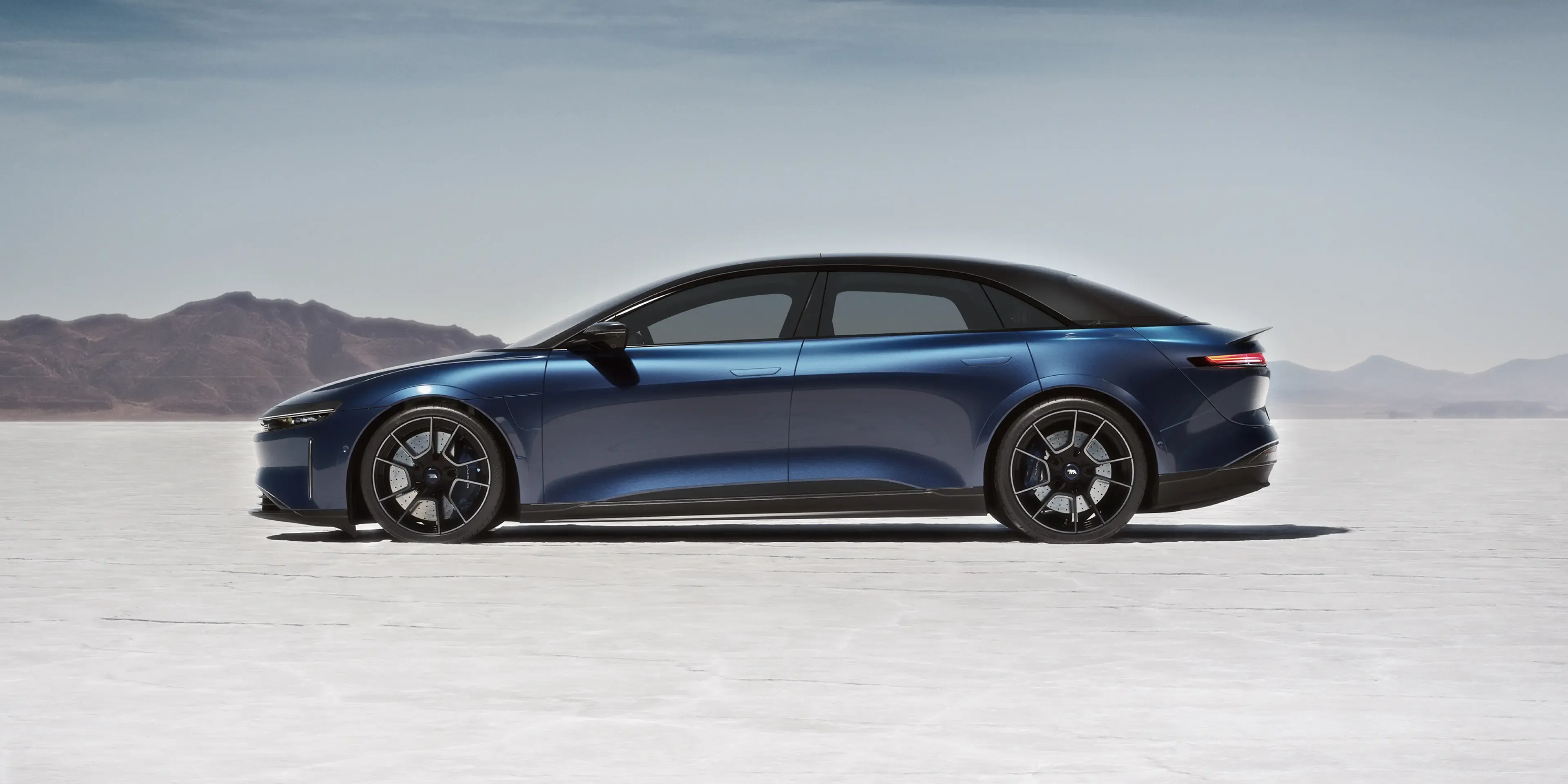 The Lucid Air Sapphire in Sapphire Blue metallic paint, exuding speed and elegance