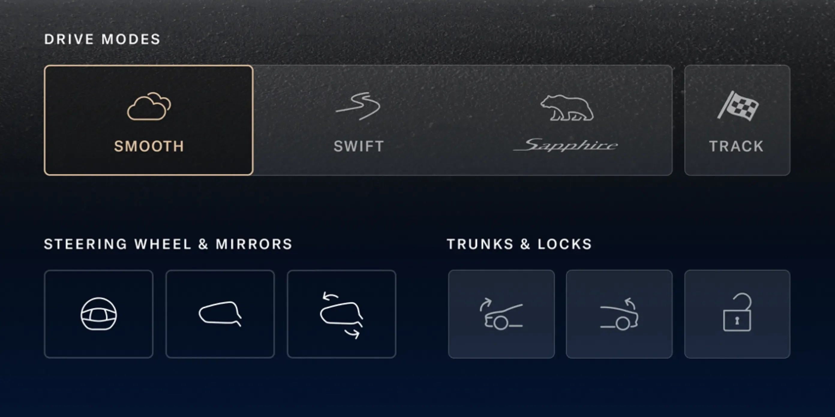 The Lucid Air Sapphire's drive mode interface, allowing drivers to select their preferred driving style