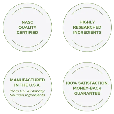 NASC Quality Certified; Highly researched ingredients; Manufactured in the USA from US & Globally sourced ingredients; 100% satisfaction guarantee