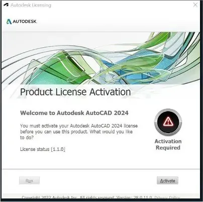 AutoCAD installation interface showing setup options and licensing selection screen