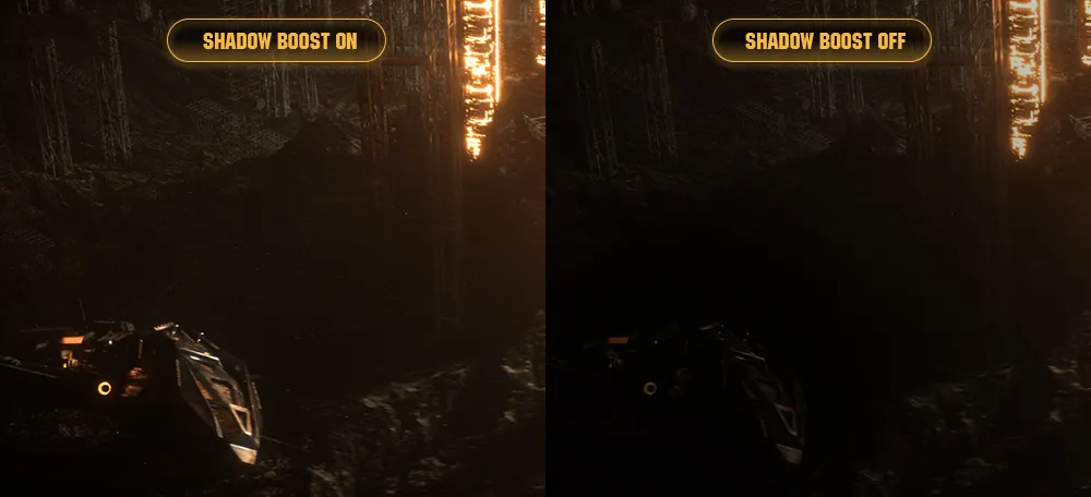 Shadow Boost technology improving visibility in dark gaming environments
