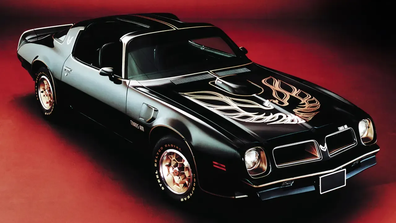 A 1976 Pontiac Firebird Trans Am with Hurst T-top glass panels, the car made famous by Smokey and the Bandit