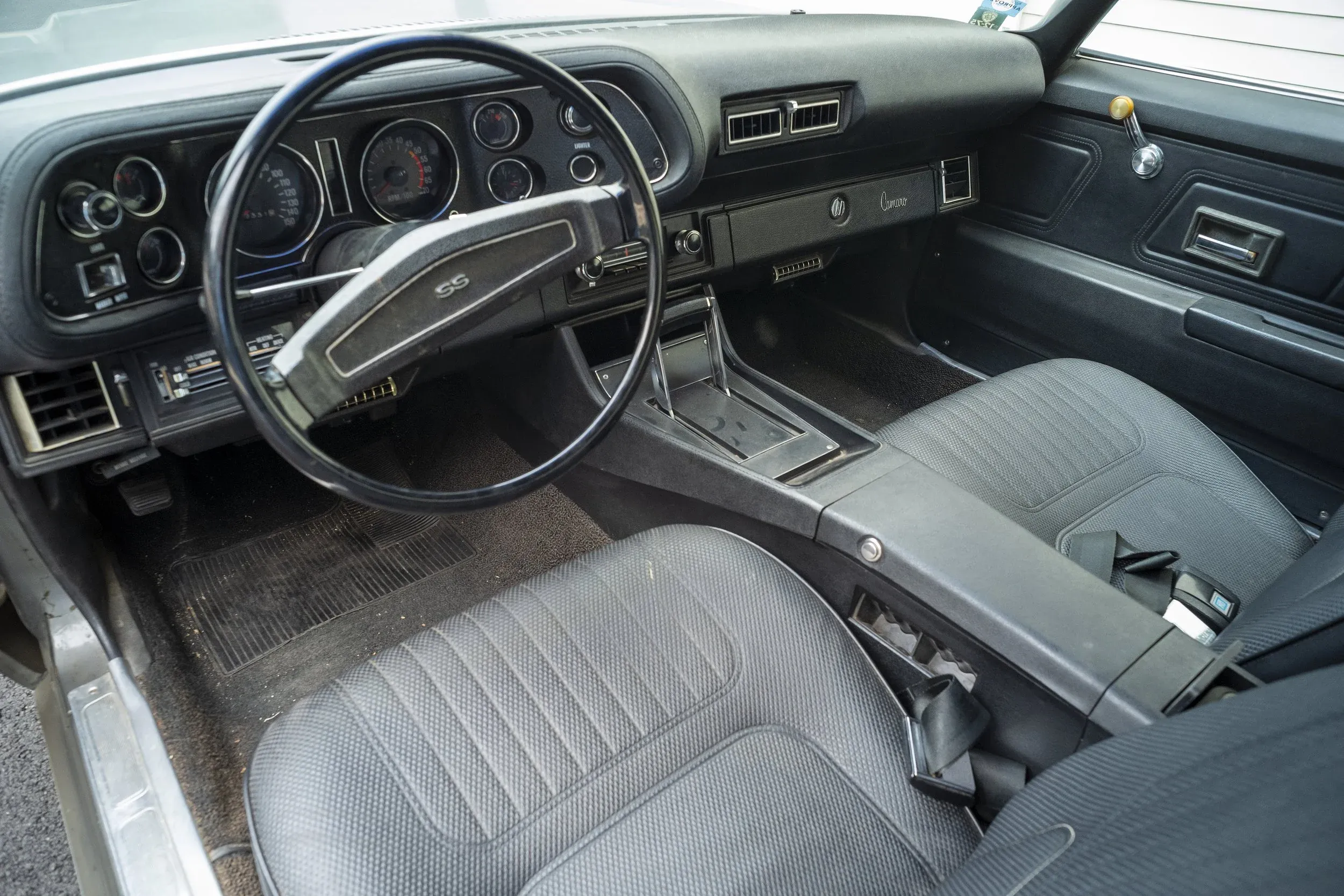 Engine bay of the 1970 Camaro SS showing the 5.7L V8 powerplant