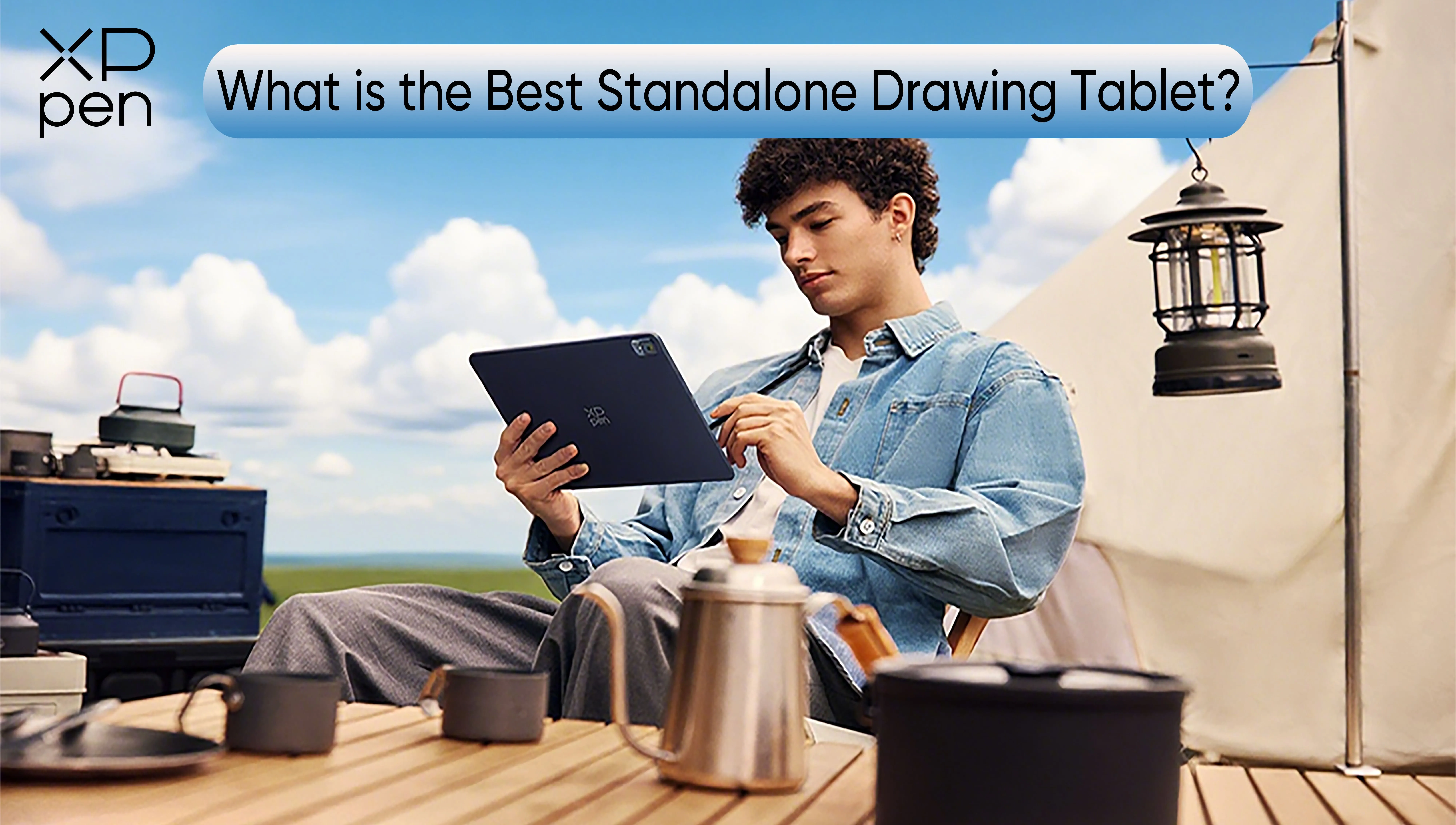 Modern standalone drawing tablet with stylus on a clean desk setup