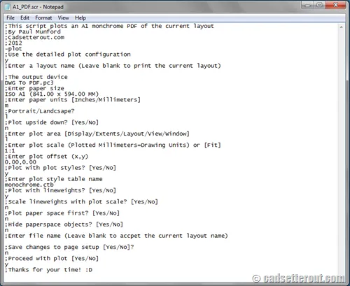 The finished AutoCAD Plotting script
