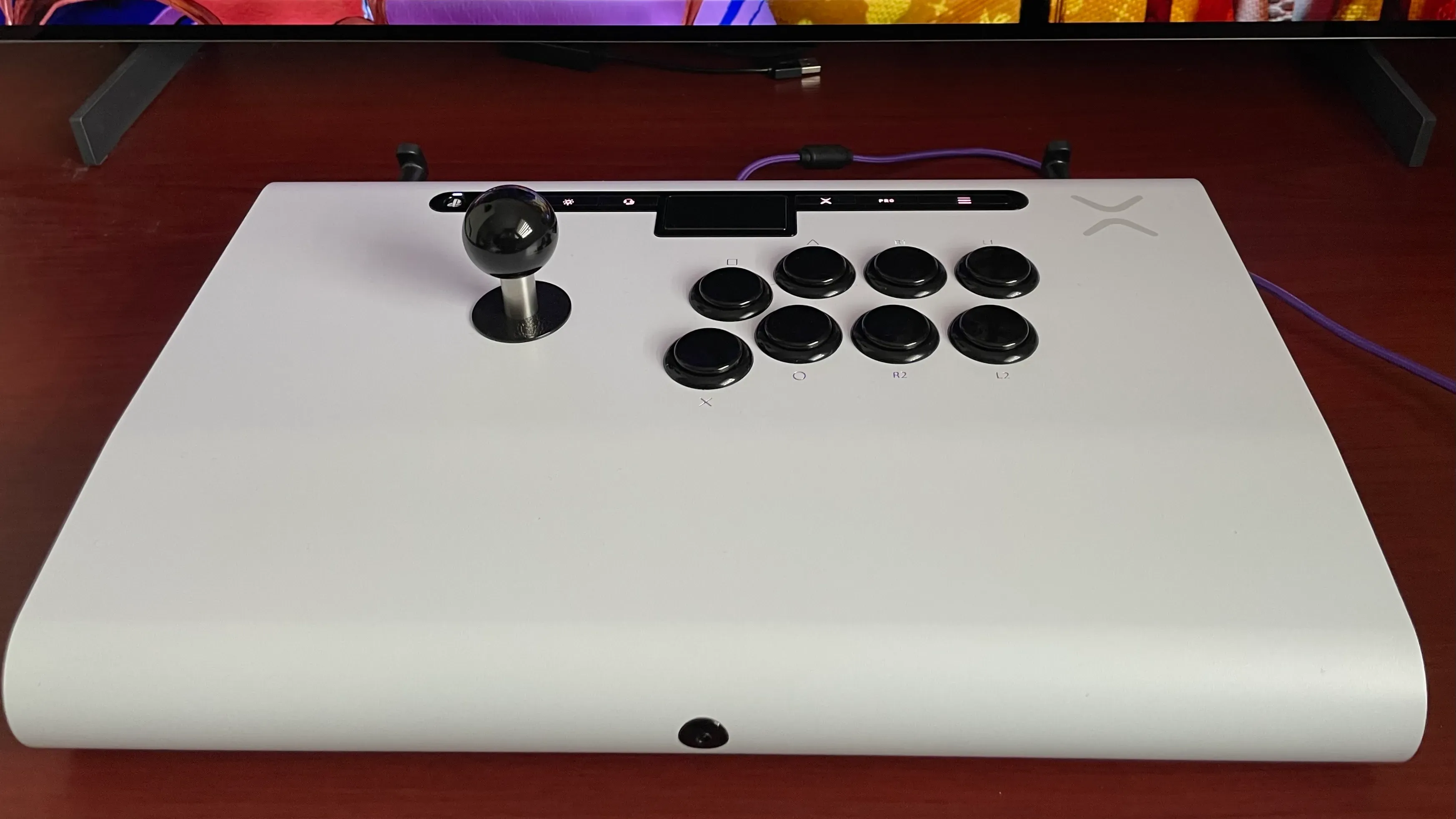 Premium arcade stick with Sanwa Denshi parts and ergonomic wrist slope