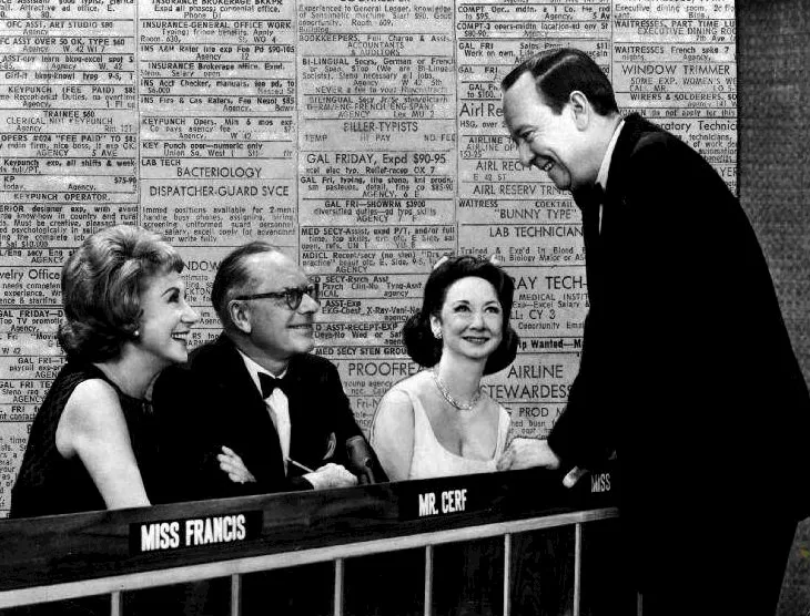 A photo from the 15th anniversary of the television game show What’s My Line?