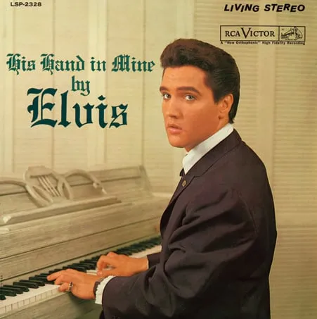 Elvis Presley's His Hand In Mine album cover, a landmark gospel recording released in 1960
