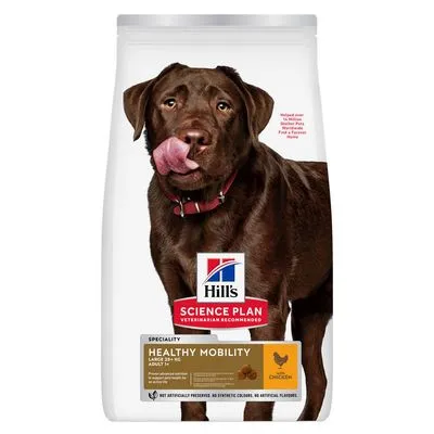 Close-up view of Hill's Science Plan Healthy Mobility dog food packaging showing product branding and design