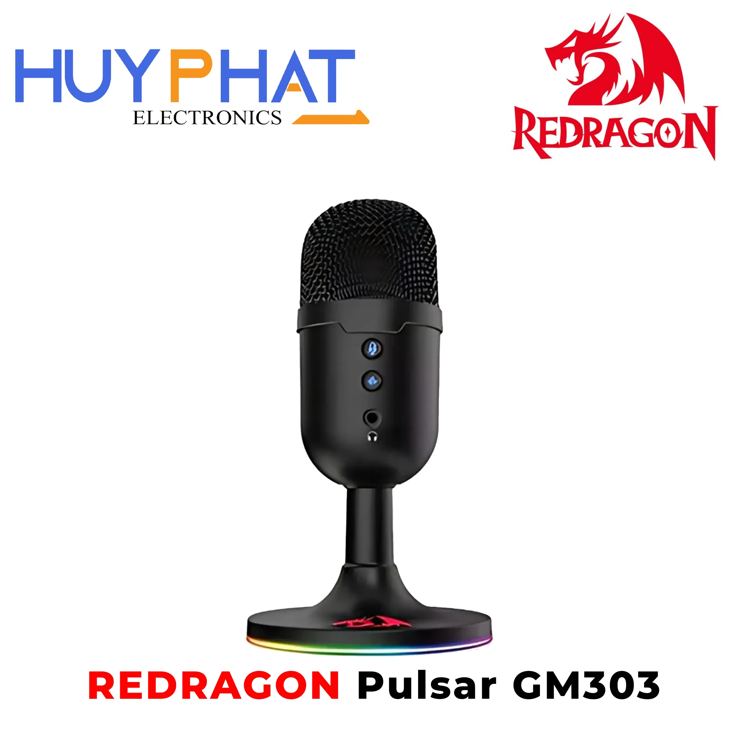 Redragon GM303 Pulsar gaming microphone with RGB lighting designed for streamers and content creators