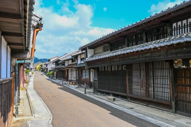 A traditional Japanese townhouse showing classical architectural proportions