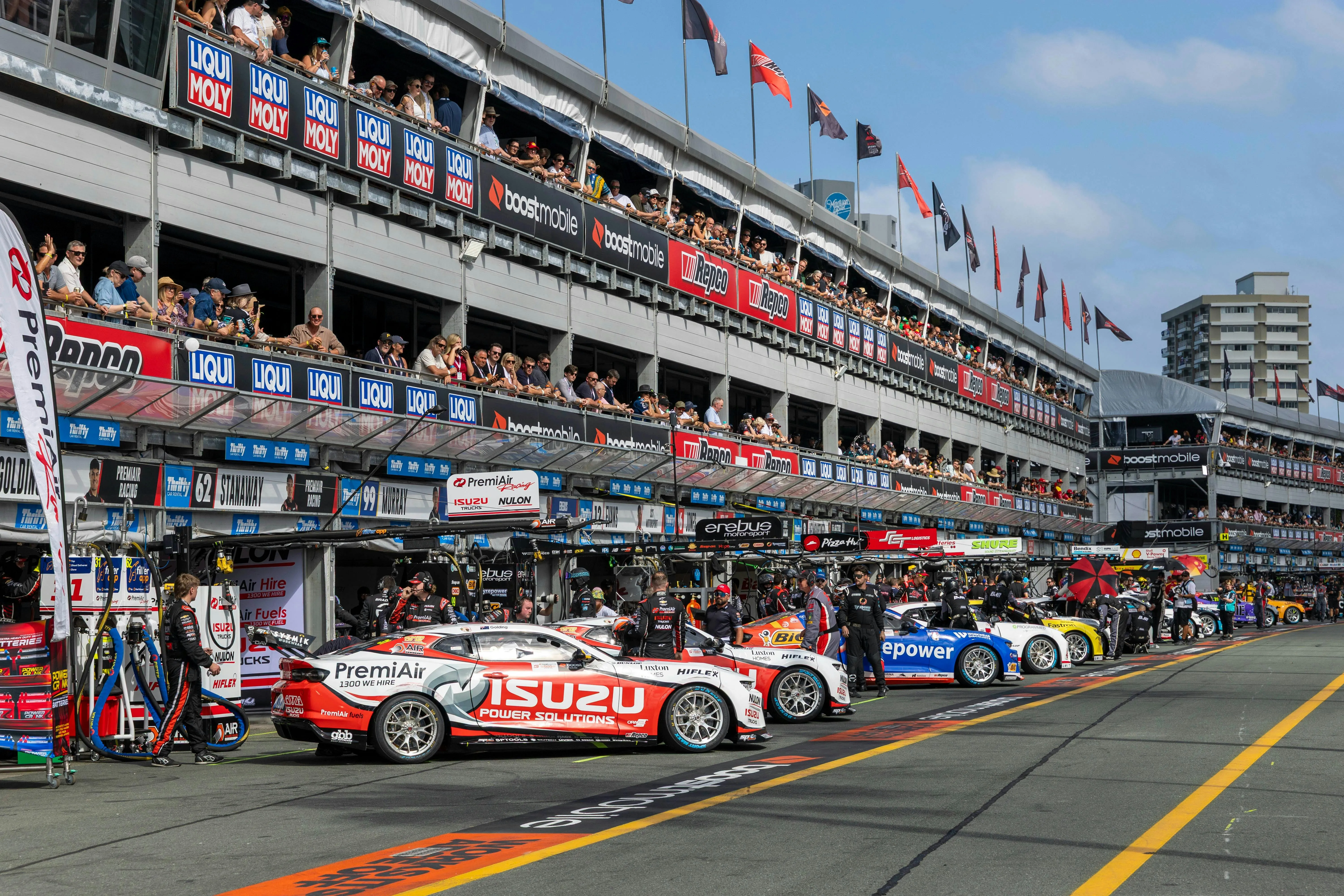 Crowds and Supercars paddock activity at Gold Coast 500 fan zone