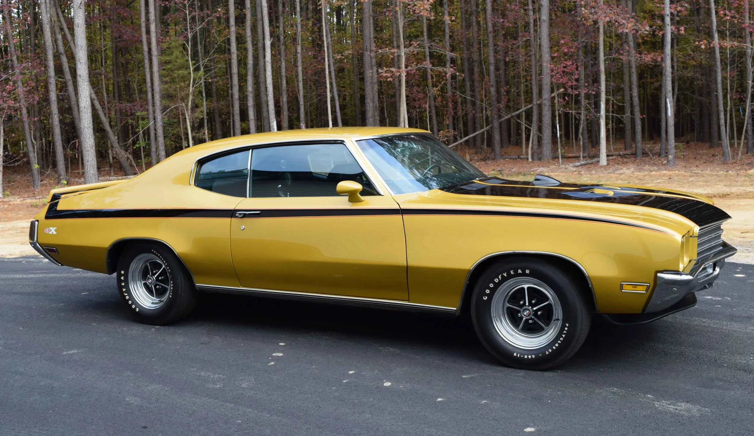 1971 Buick GSX Stage 1 front quarter view highlighting aggressive stance and bold striping