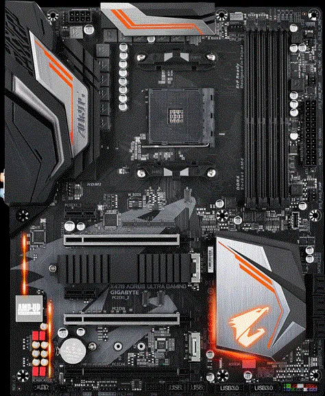 GIGABYTE X470 AORUS ULTRA GAMING motherboard with advanced cooling and RGB lighting