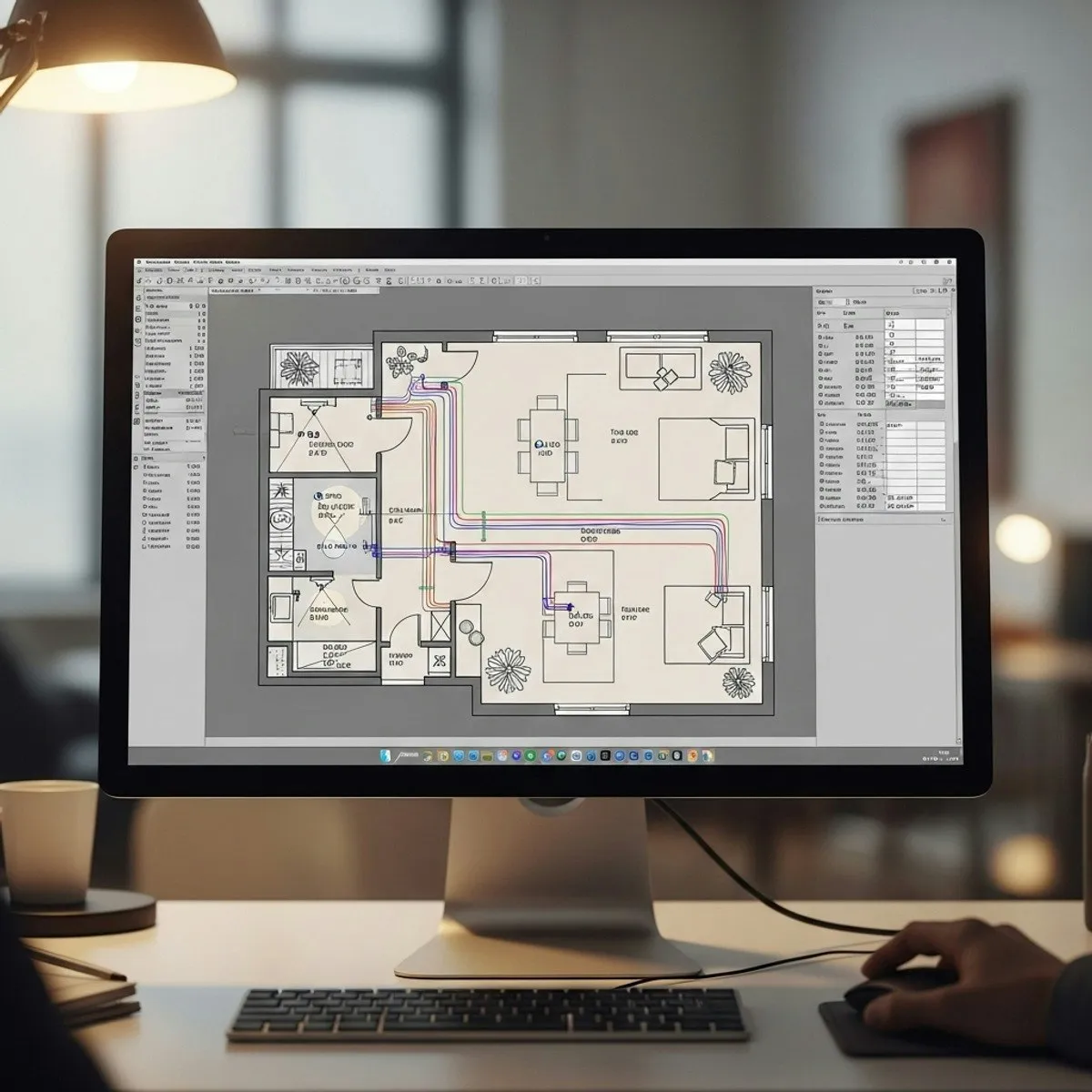 Apartment lighting layout design showing fixture placement and lux calculation in AutoCAD