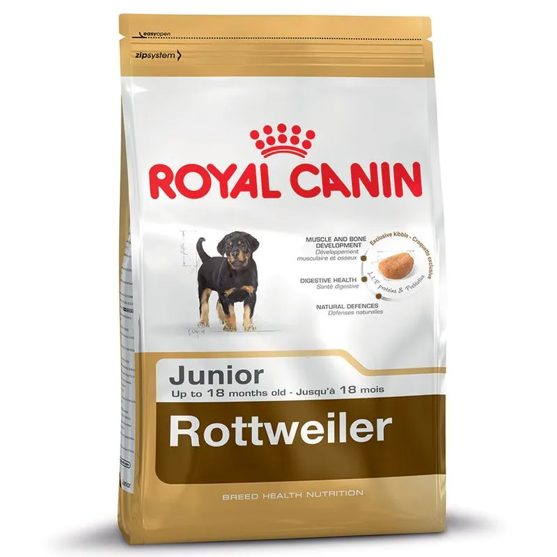Rottweiler puppy kibble designed for breed-specific jaw and tooth structure