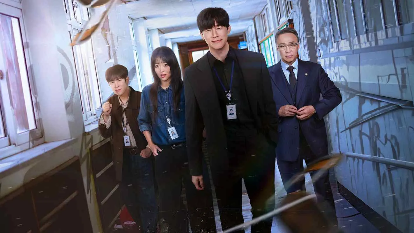 The ensemble cast of Teach You a Lesson in a dramatic classroom confrontation scene