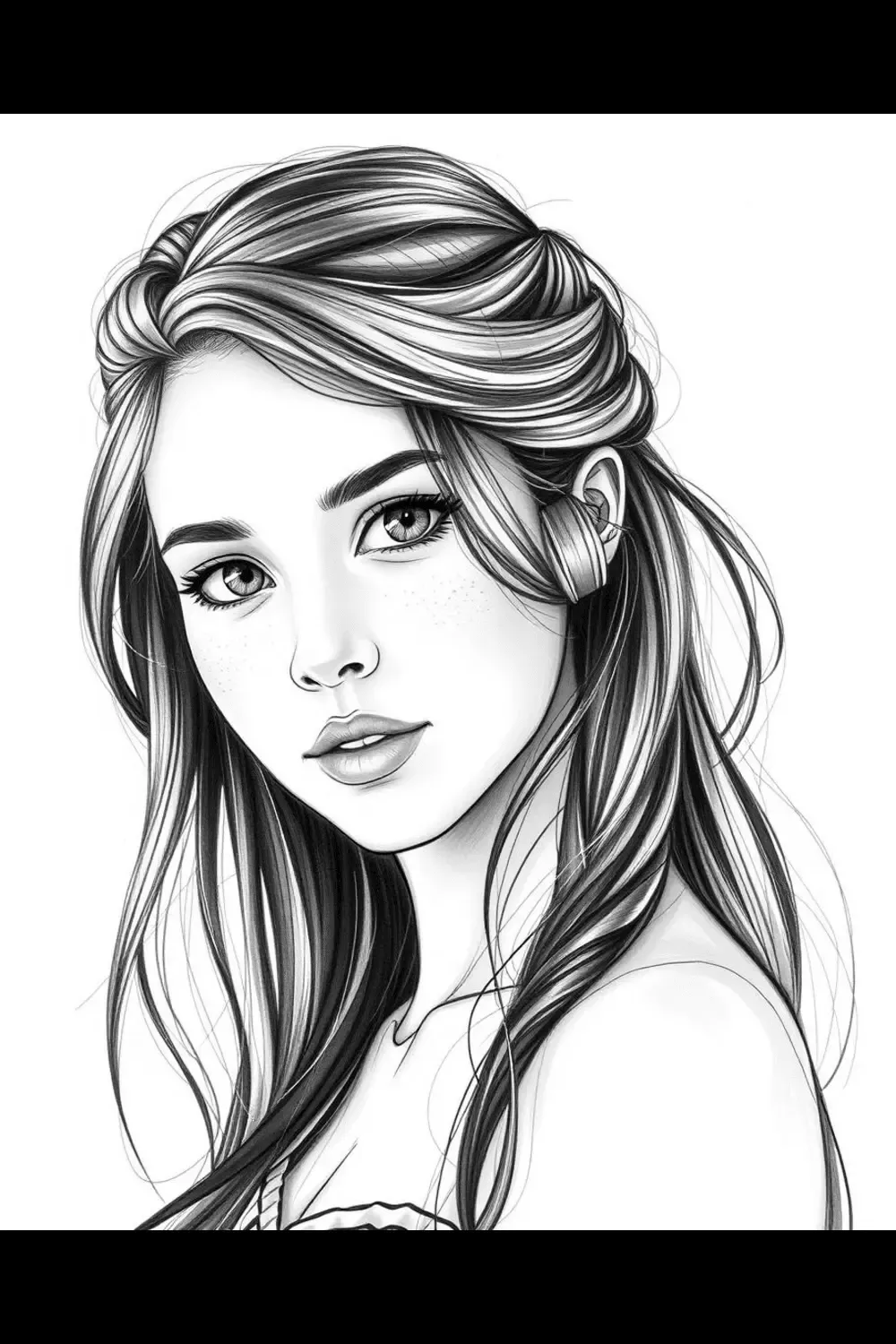 Digital portrait artwork featuring a graceful young woman with refined illustration details