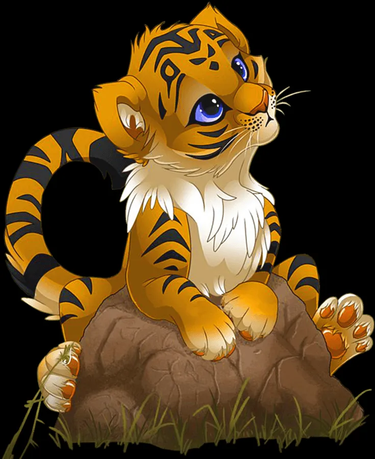 Adorable anime-style tiger cub rendered in soft illustrated tones