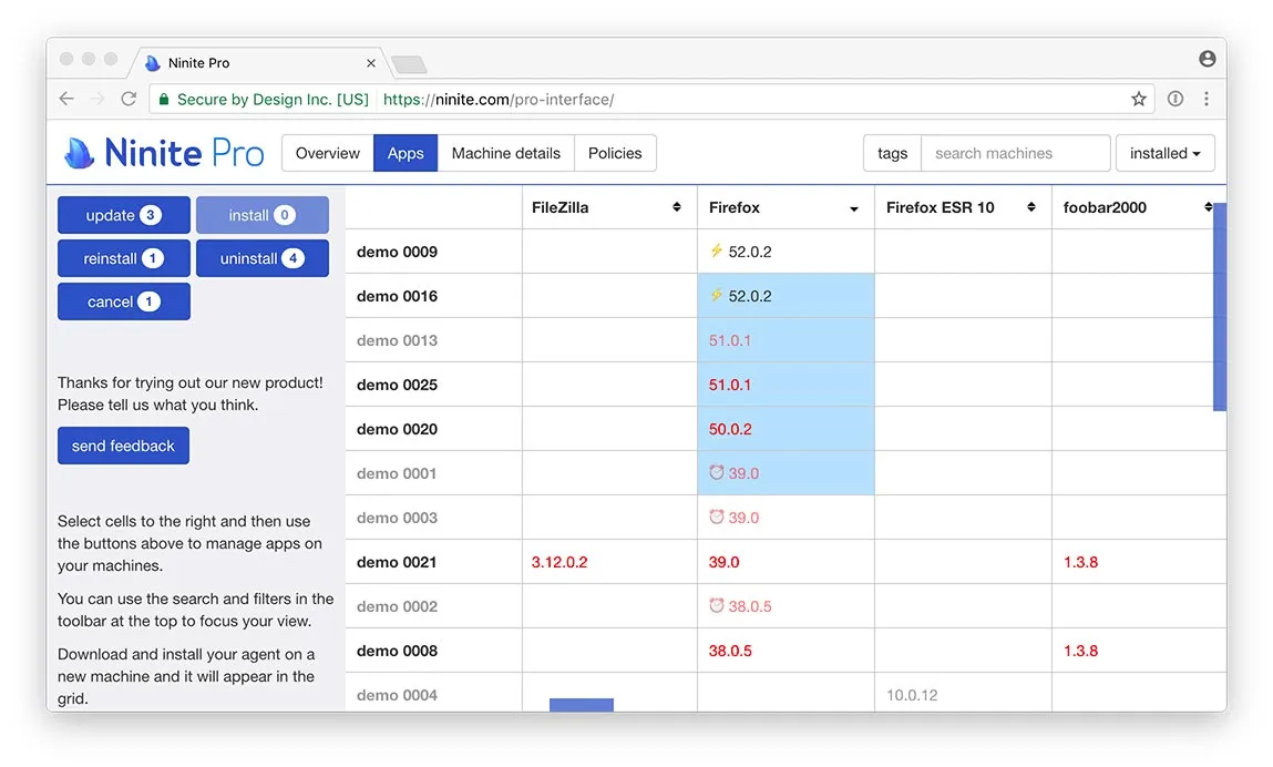 Ninite Pro dashboard for managing multiple machines