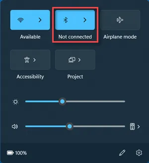 Bluetooth quick settings toggle in Windows 11 taskbar