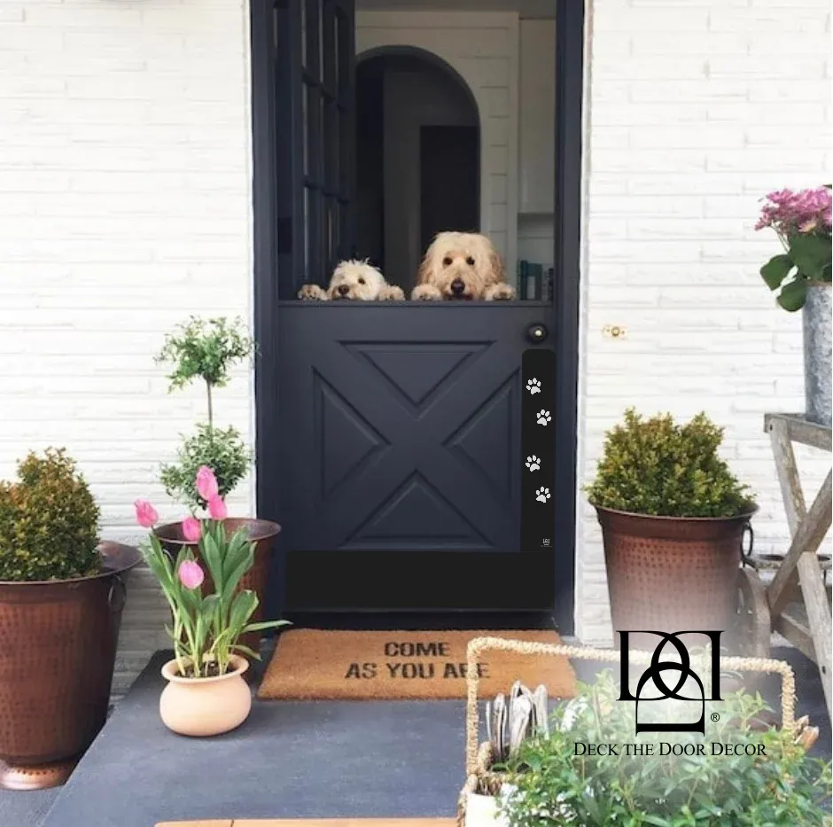 Dog scratch protection plates on Dutch blue double door