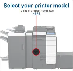 Printer model selection interface for device software downloads