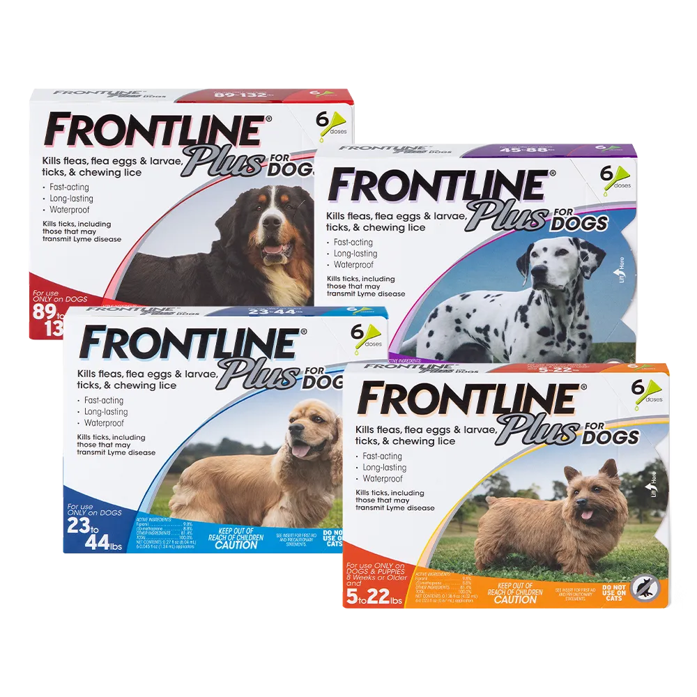 FRONTLINE® PLUS dog applicator product shown against clean background, highlighting the pipette design