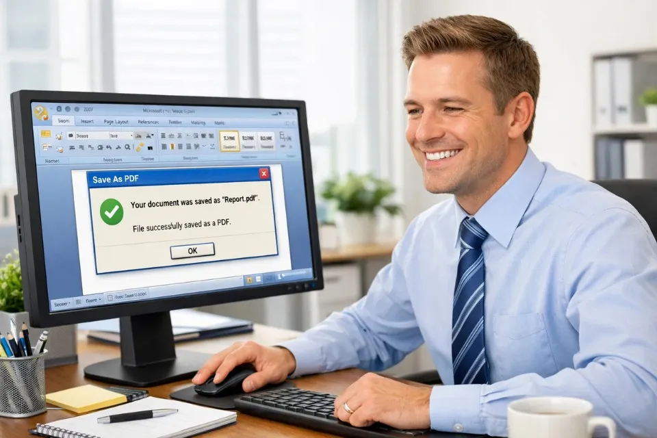 Office 2007 interface showing PDF export availability