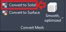 AutoCAD Convert to Solid button in the Mesh tab Convert Mesh panel