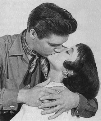 Carolyn Jones and Elvis Presley on set of King Creole