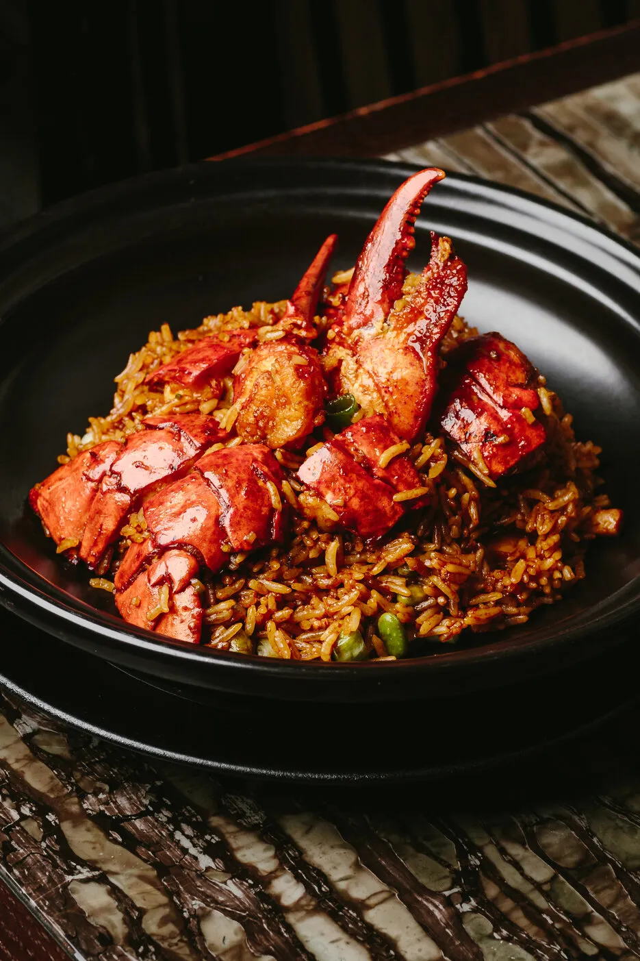 Hong Kong Lobster Fried Rice with king oyster mushrooms and edamame