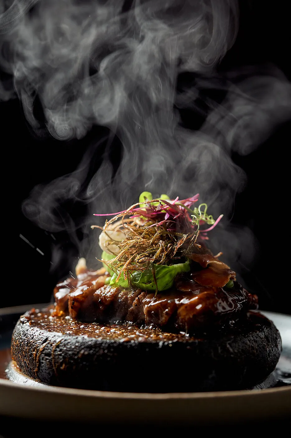 Premium Japanese Kobe Beef A5 with grilled leeks and black bean paste