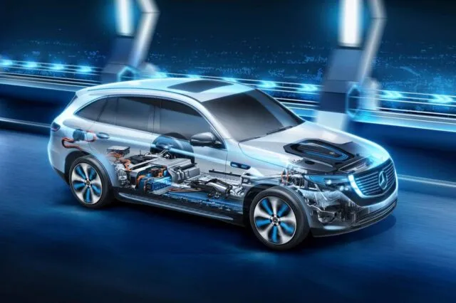 Mercedes-Benz EQC 2025 dual electric motor powertrain layout diagram