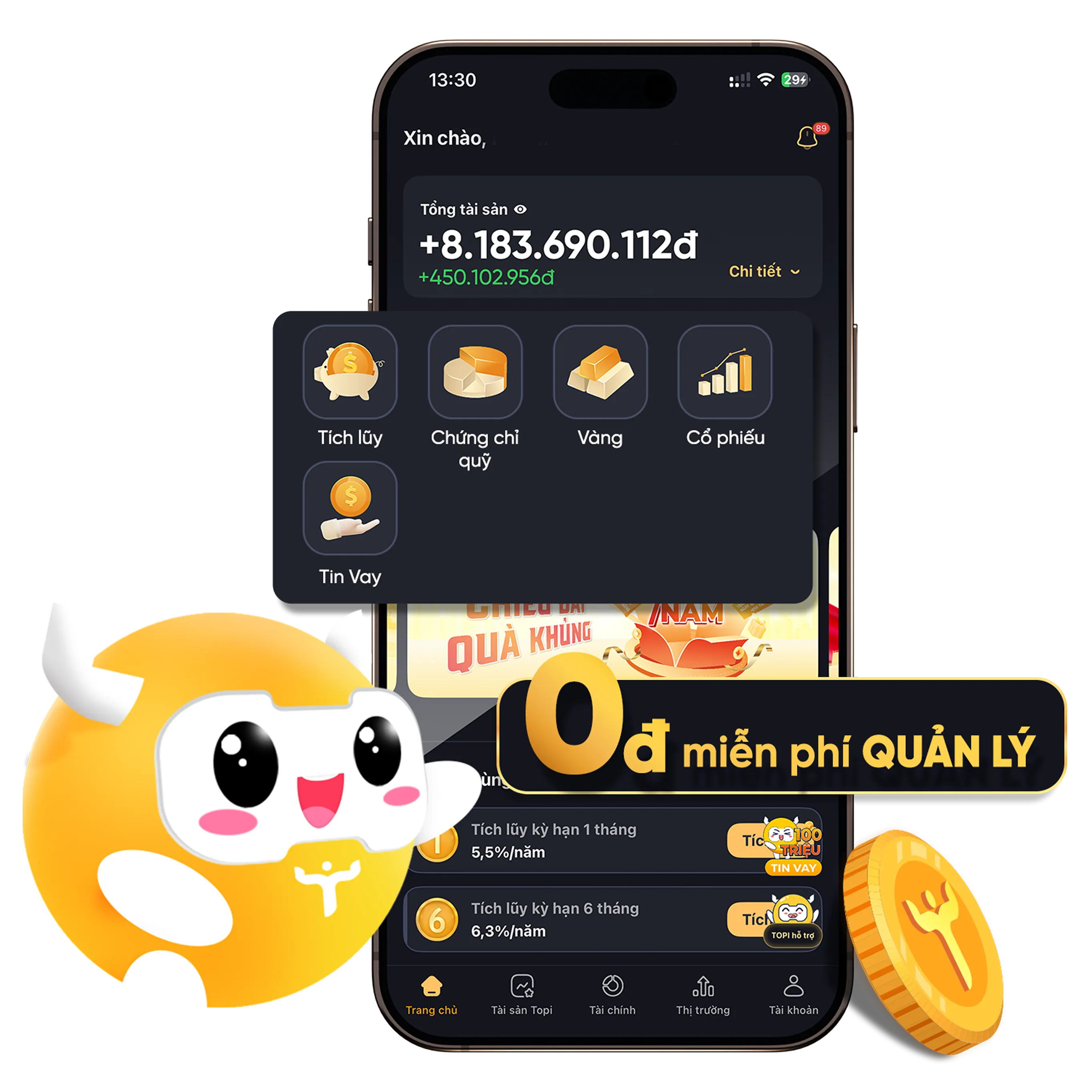 Personal finance management application dashboard and investment planning tools