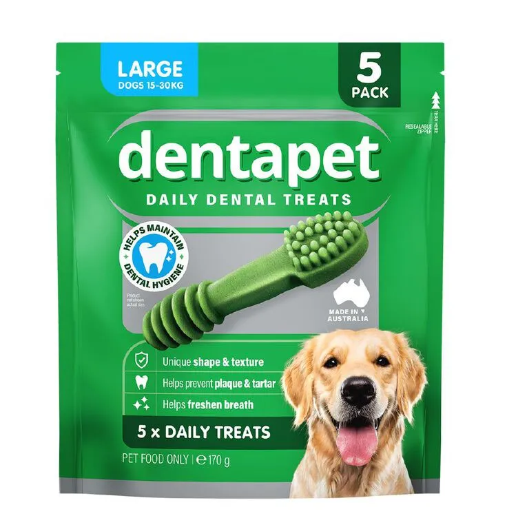 Dentapet dental chew designed to support oral health in large dogs with natural ingredients