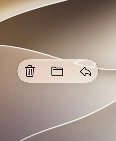 Mail app function buttons including Delete, Move, and Reply against a swirly gold background, high contrast makes them very legible