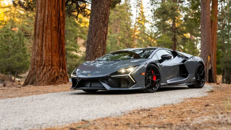 Lamborghini Revuelto on a forest road