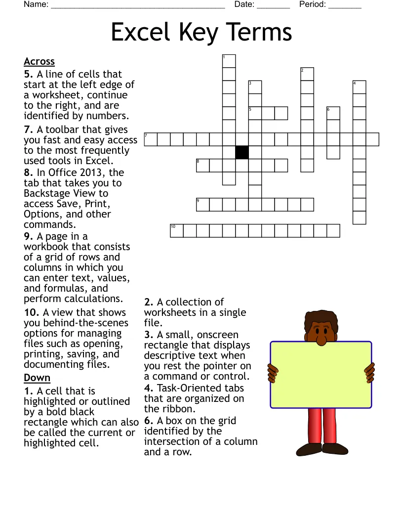 Excel key terms crossword puzzle designed for classroom use and self-study